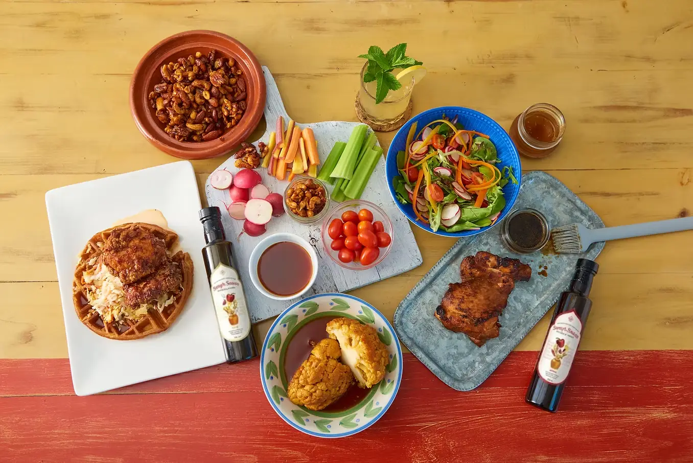 A table spread with Samy's Sauces
